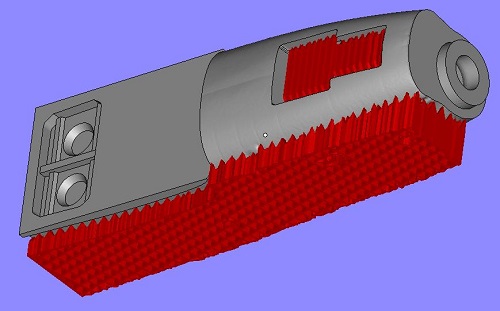 Obr. 1 – Příklad modelu s podporami (červené), který nebyl natočen