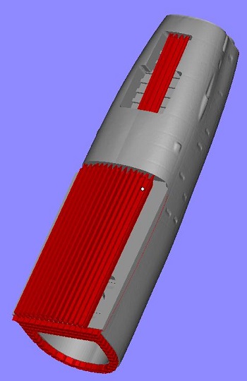 Obr. 2 - Příklad modelu s podporami (červené), který byl natočen